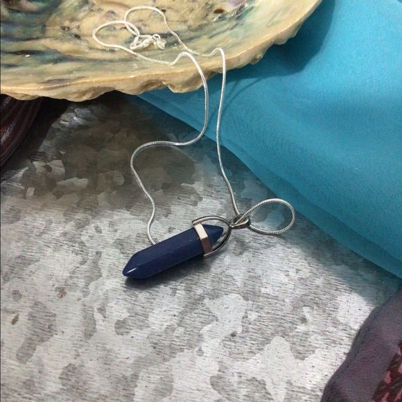 NWT Natural Gemstone 18”Chain & Pendant Pointed Chakra Hexagon Blue - Picture 5 of 8